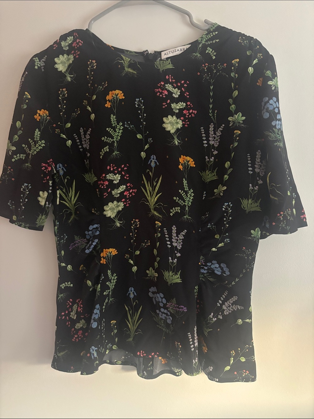 Altuzarra Black Botanical Print Short Sleeve Blouse